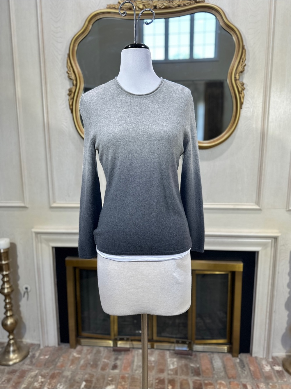 Privé Sweater L Gray Ombre 100% Cashmere Crew Neck Quiet Luxury Minimalist